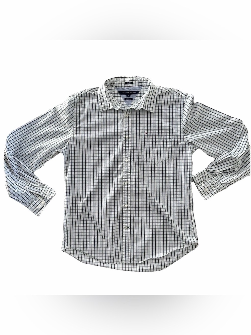 Tommy Hilfiger Classic White and Blue Checkered Men's Shirt